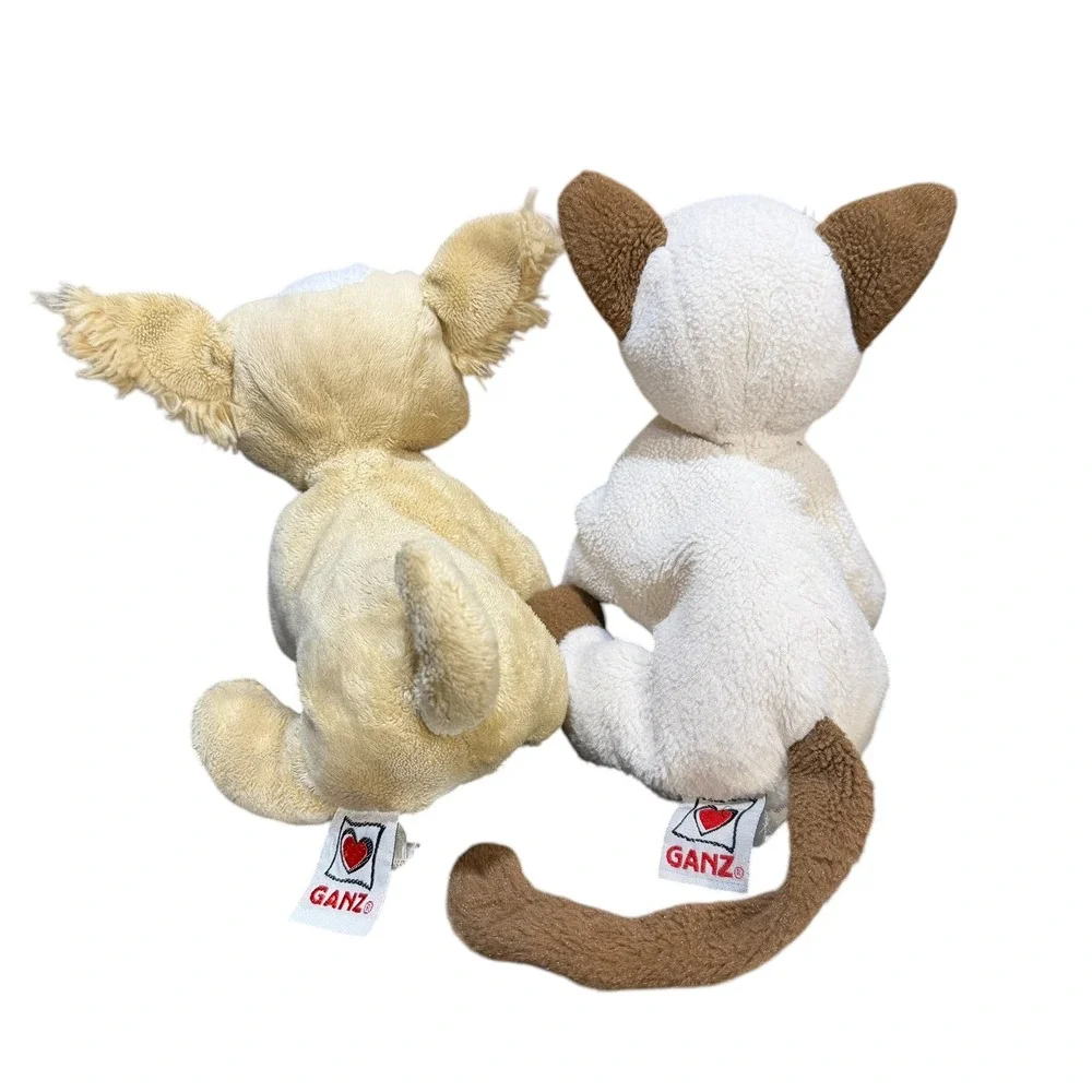 Webkinz Ganz Siamese Cat and Chihuahua Plush Stuffed Animal Lot Tan Cream Brown